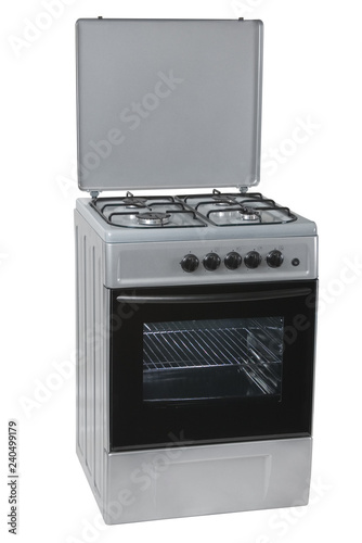 Grey free standing cooker, isolated on a white background