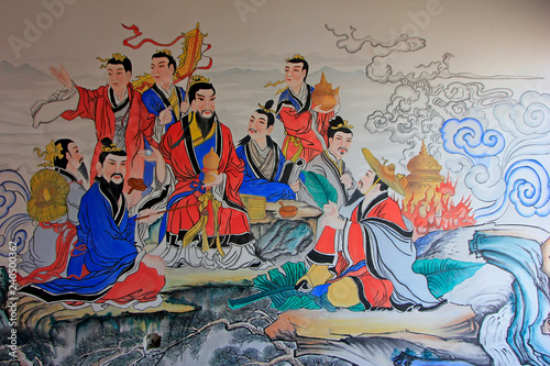 eight immortals mural in the Mammon temple, Hohhot city, Inner Mongolia autonomous region, China photo