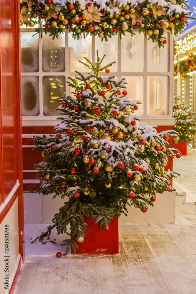 Illuminated and decorated Christmas tree