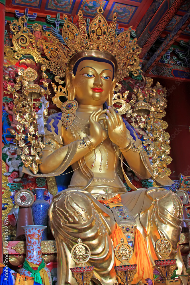 golden buddha statue in the Dazhao Lamasery, Hohhot, Inner Mongolia autonomous region, China