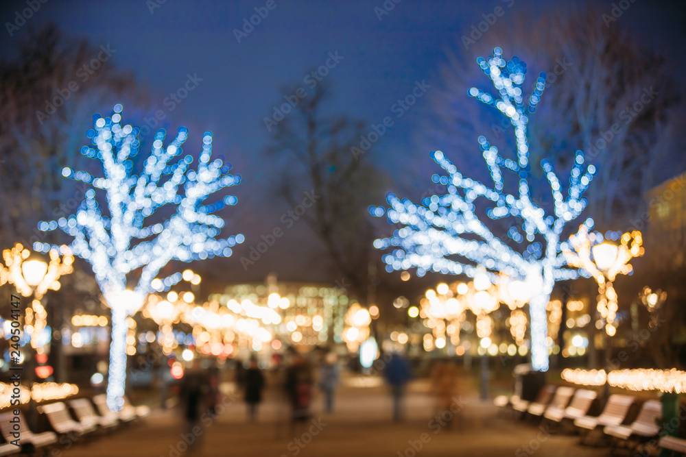 Fototapeta premium Helsinki, Finland. Bokeh Background Of Esplanadi Park In Lightin