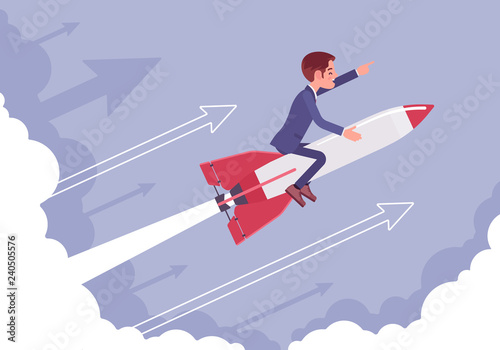 Businessman go high to success on the rocket
