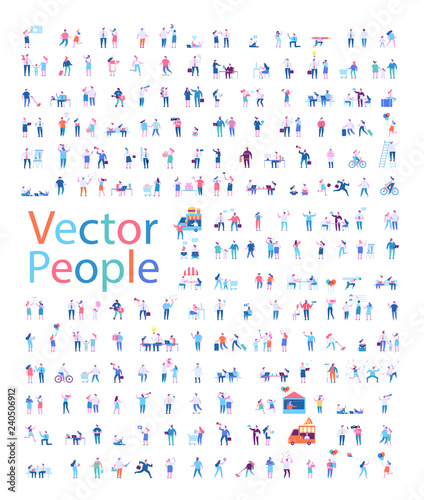 Different people characters big vector set. Flat vector illustration isolated on white.