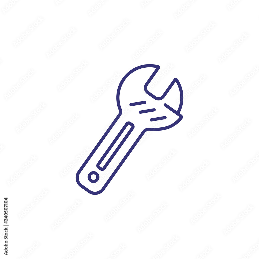 Adjustable wrench line icon. Tool, spanner, plumber. Construction concept. Can be used for topics like plumbing, mechanic instrument, blue collar Adjustable wrench line icon. Tool, spanner, plumber. Construction concept. Can be used for topics like plumbing, mechanic instrument, blue collar
