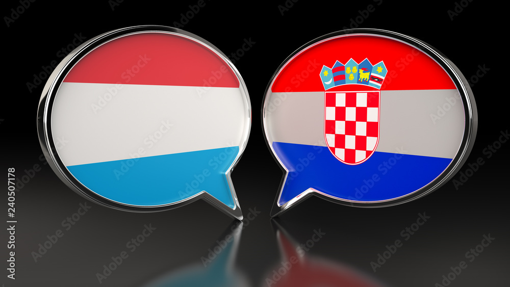 Obraz premium Luxembourg and Croatia flags with Speech Bubbles. 3D illustration