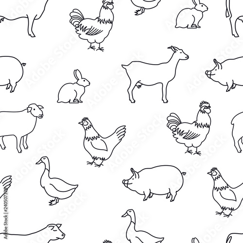 Line Farm animals Seamless pattern