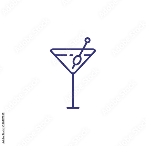 Dry martini line icon. Glass, vermouth, olive. Cocktail concept. Can be used for topics like bar, party, celebration, holiday