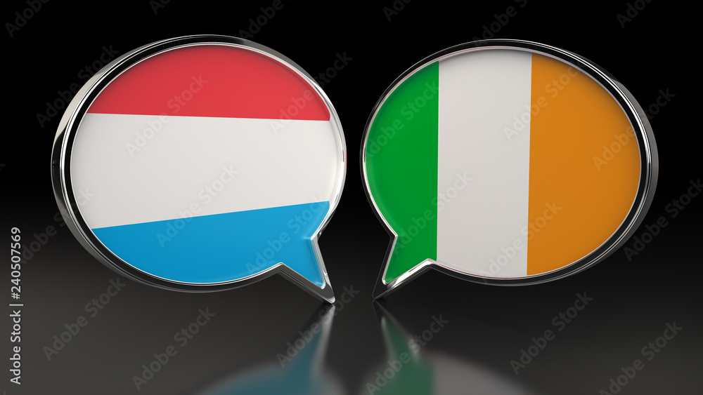 Luxembourg and Ireland flags with Speech Bubbles. 3D illustration Luxembourg and Ireland flags with Speech Bubbles. 3D illustration