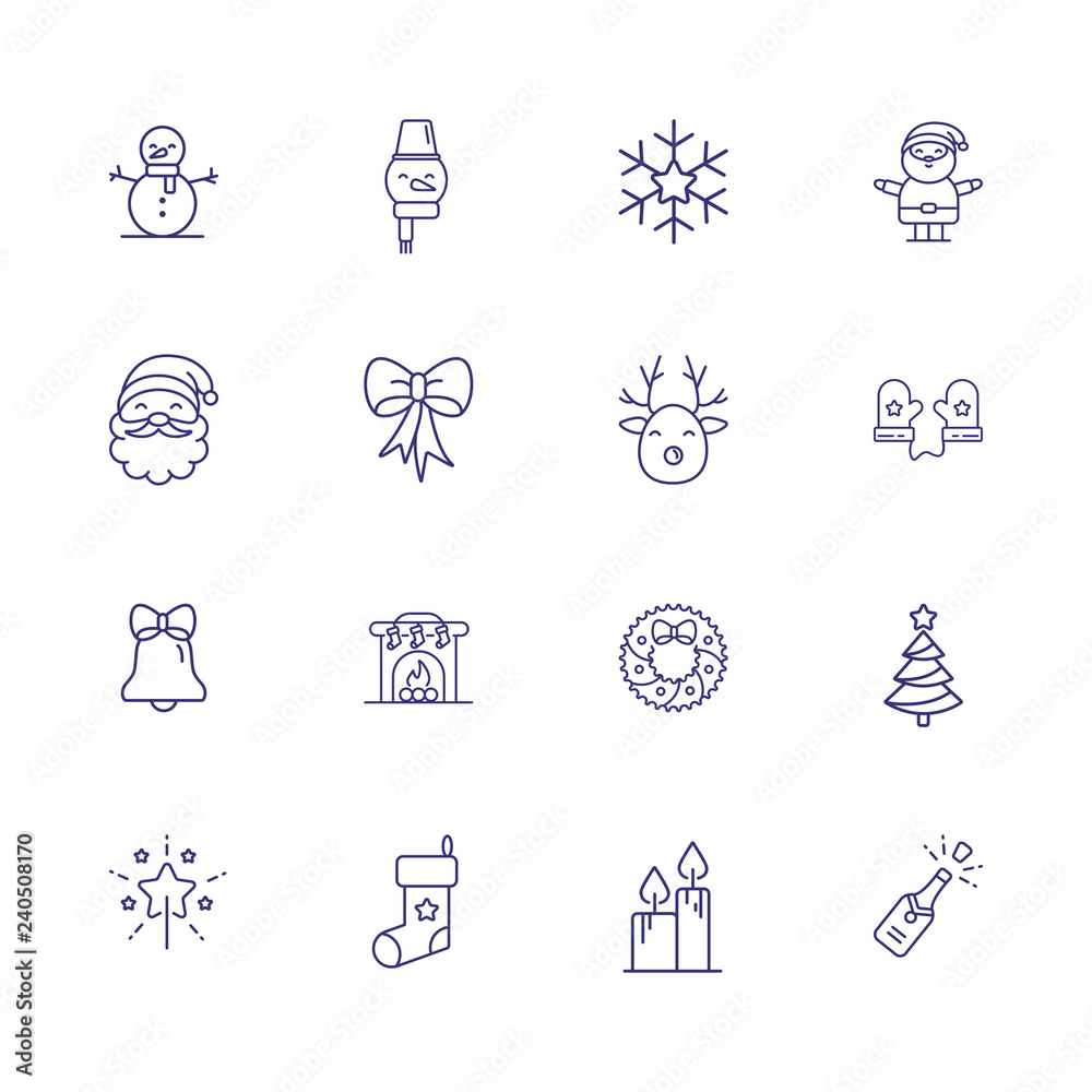 Christmas line icon set. Characters, Santa Claus, reindeer, snowman. Celebration concept. Can be used for topics like December, vacation, holiday
