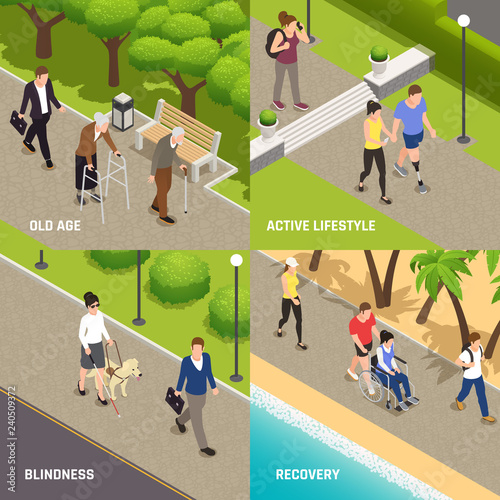 Disabled injured Isometric Concept 
