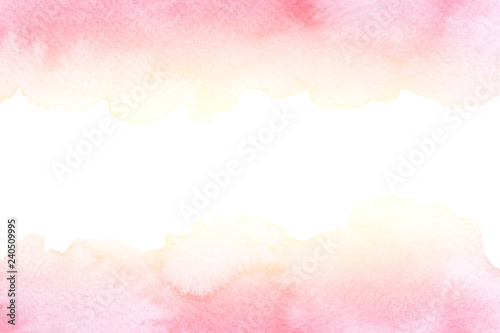 Watercolor frame from abstract pink yellow brush strokes on white background