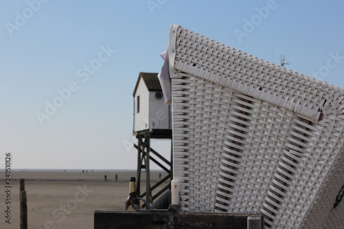 St Peter Ording Strandkorb mit Flasche photo