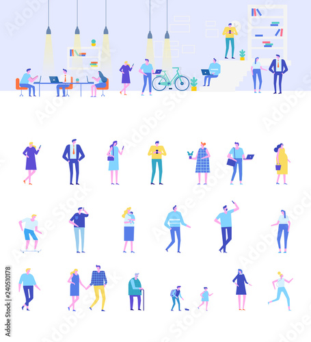 Coworking people flat vector set. Teamwork.  Cartoon Flat style characters.