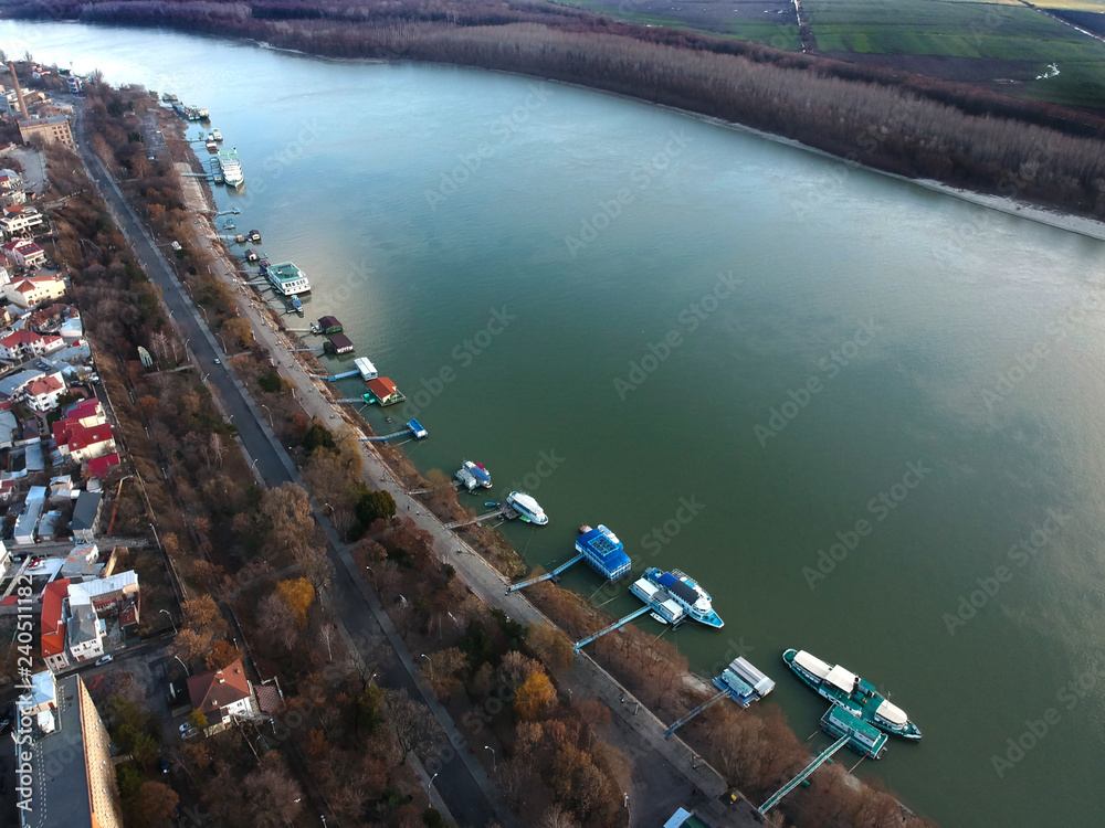 Aerial View Of Danube River Near Braila City Romania