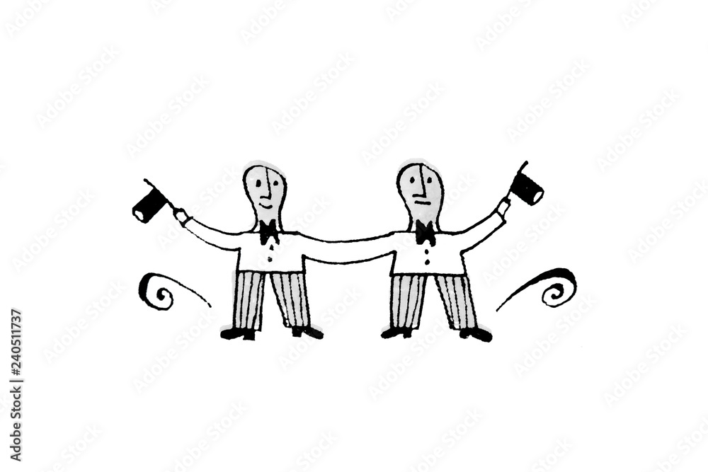 Siamese twins joined by hand. Siamese twins joined by hand.