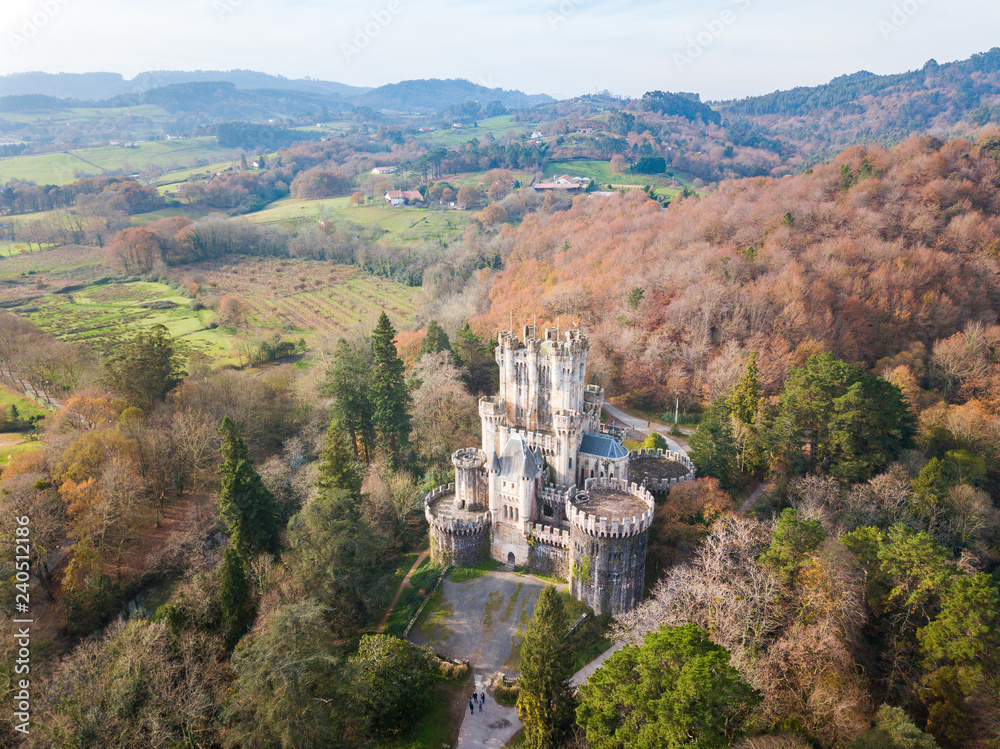 beautiful castle of butron at biscay countryside