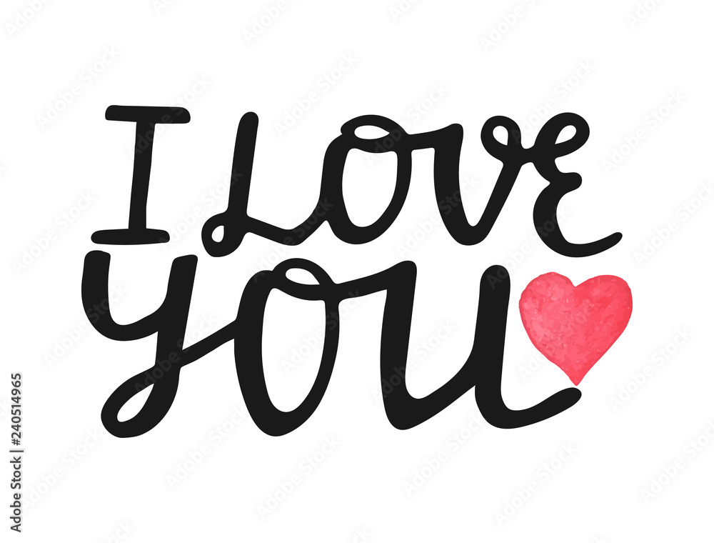 I love you-hand drawn lettering quote with watercolor red heart. Valentines day greeting card with modern calligraphy. Romantic handwritten modern brush lettering. Vector illustration I love you-hand drawn lettering quote with watercolor red heart. Valentines day greeting card with modern calligraphy. Romantic handwritten modern brush lettering. Vector illustration
