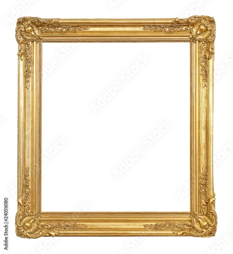 Golden frame for paintings, mirrors or photo isolated on white background