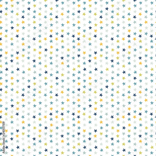 Seamless vector pattern with small colored stars of equal size on white background. Childish background for postcards, wallpaper, papers, textiles, bed linen, tissue 2.1
