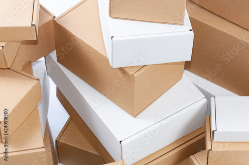 Many cardboard boxes, close-up © Bokeh Art Photo