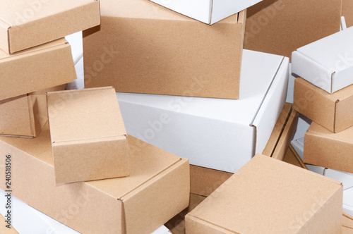 Many cardboard boxes, close-up © Bokeh Art Photo