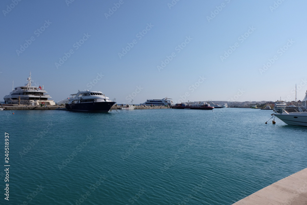 Ship in port marina on the Red Sea in Hurghada