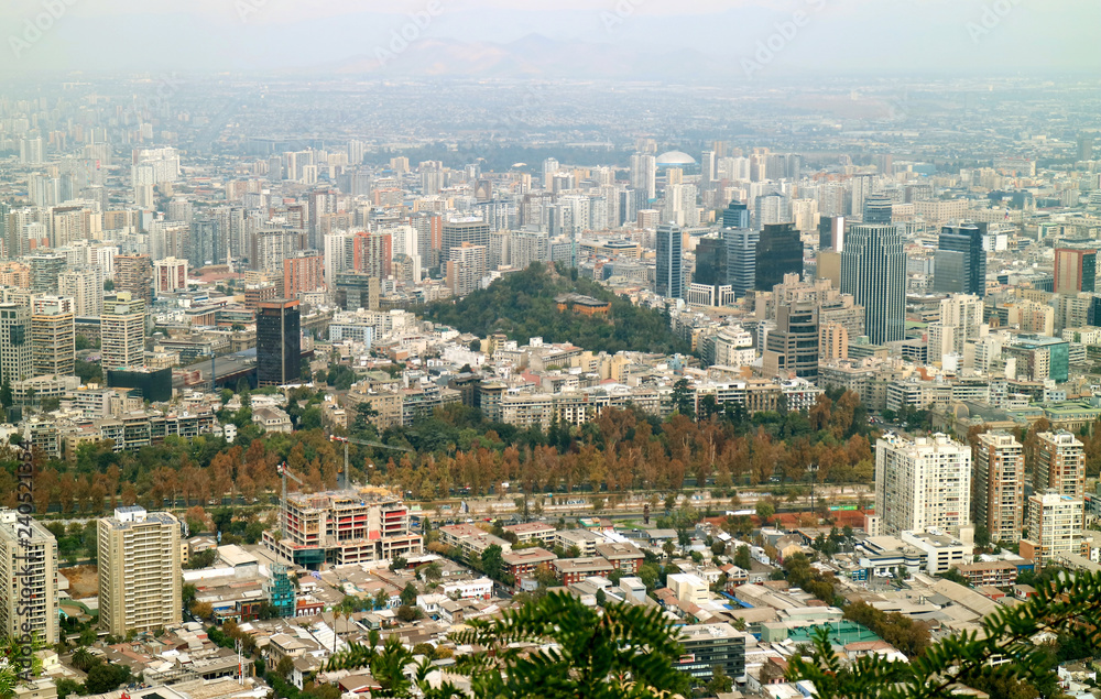 Stunning Santiago Cityscape in Autumn View from San Cristobal Hill, Santiago, Chile, South America