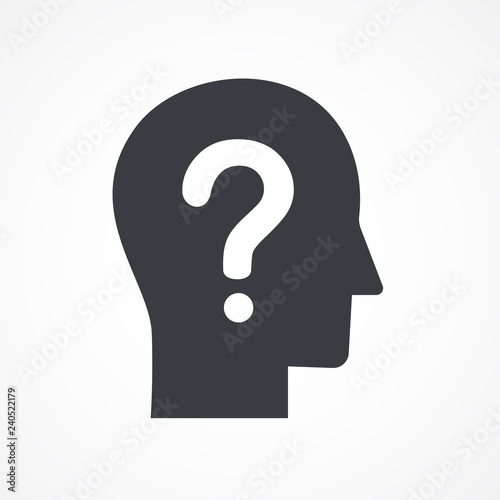 Headhunting, user icon. Male profile silhouette with question mark on the head