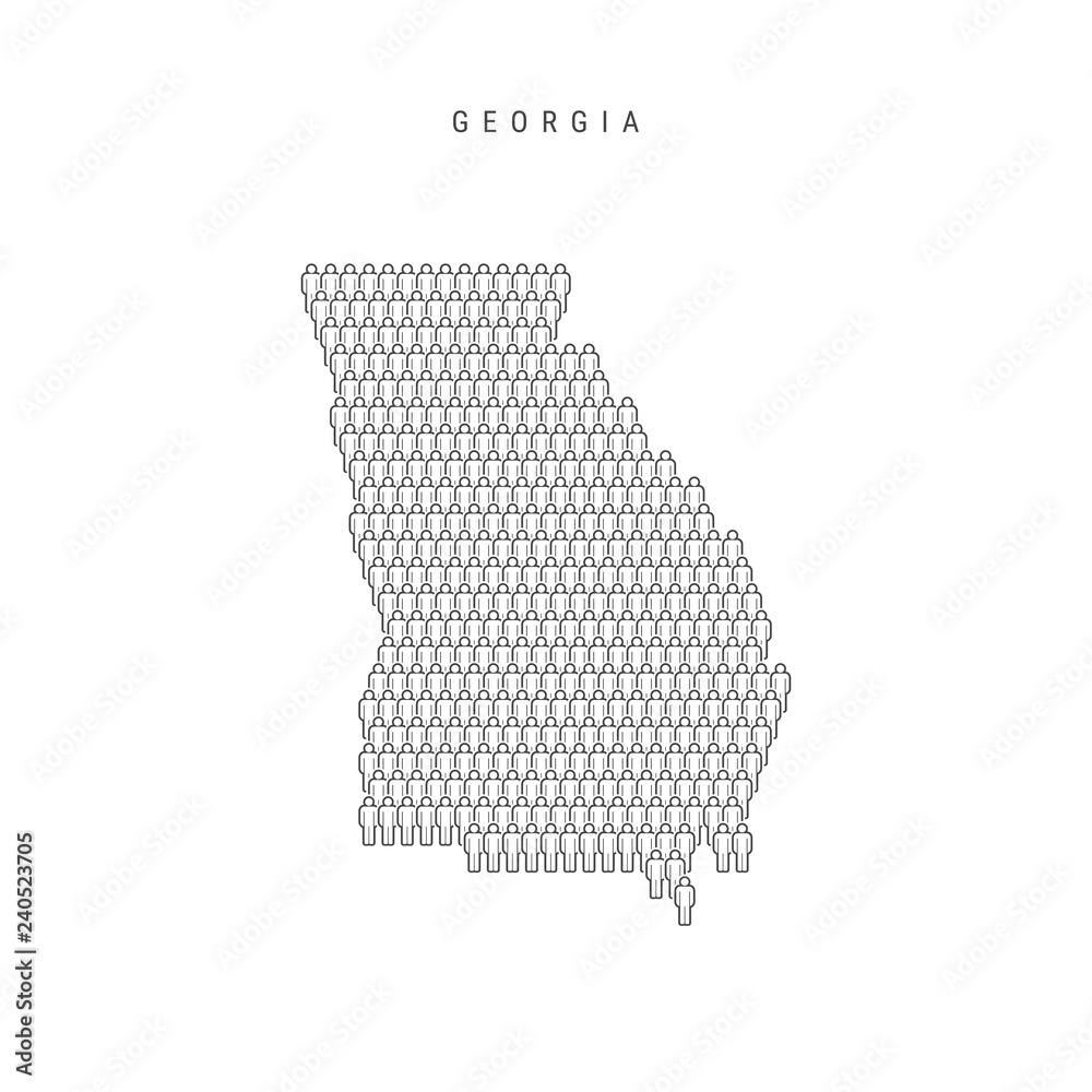 Vector People Map of Georgia, US State. Stylized Silhouette, People Crowd. Georgia Population