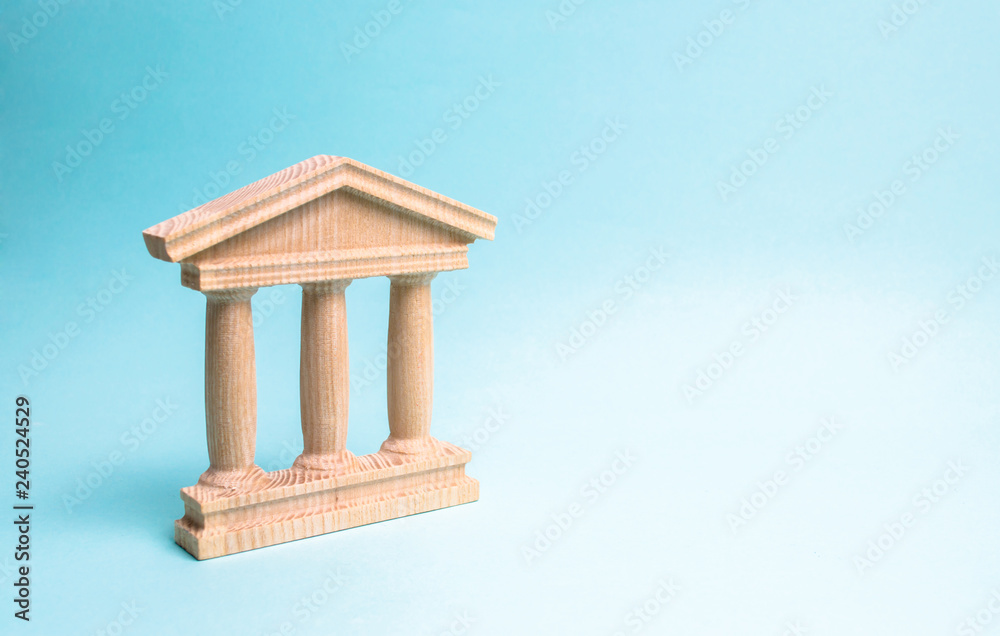 Wooden monument or government building. Minimalistic representation of a statebuilding , a courthouse or a monument of history, an ineptration of justice, authority and antiquity.
