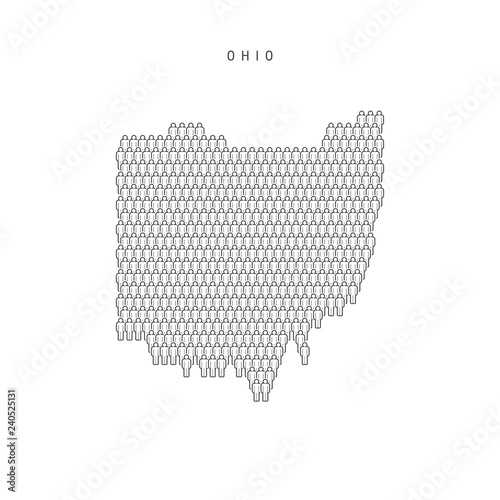 Vector People Map of Ohio, US State. Stylized Silhouette, People Crowd. Ohio Population