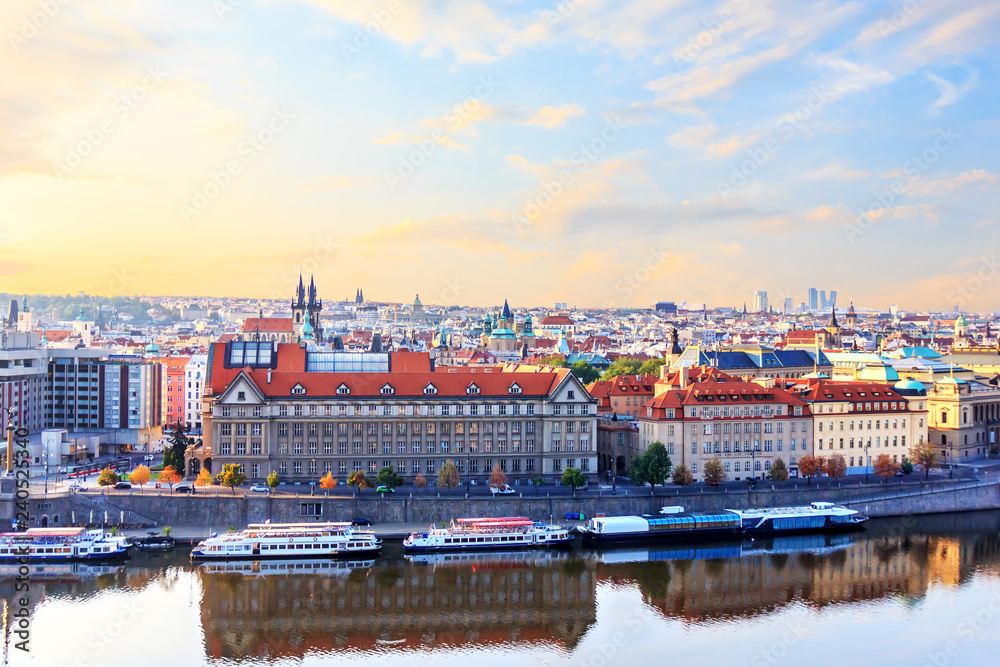 Old Town Prague, Charles University and the Vltava river aerial 