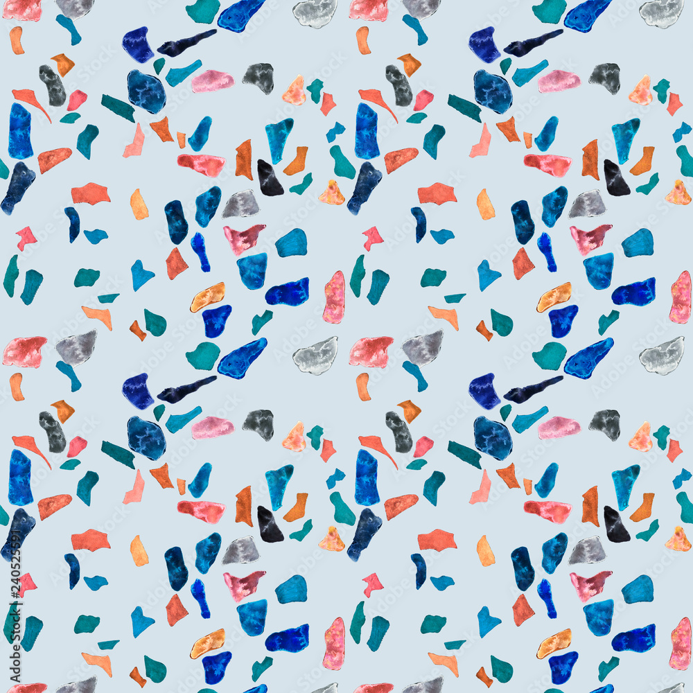 Granite, Terrazzo & Tile. Terrazzo seamless pattern. Vibrant colors. Textured shapes. Granite textured shapes in vibran. Hand drawn Patterns. Colorful hand drawn design for textiles, dishes, surface.