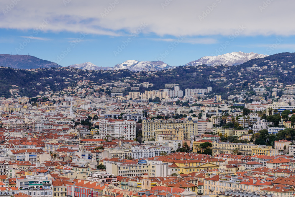 Cote d'azur, France. Beautiful aerial view of city of Nice city, France.
