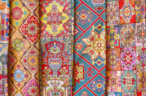 Beautiful fabrics in Chahar Souk Bazaar, Yazd, Iran photo