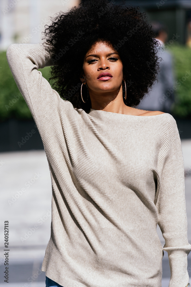 Portrait of attractive afro woman in the street Portrait of attractive afro woman in the street