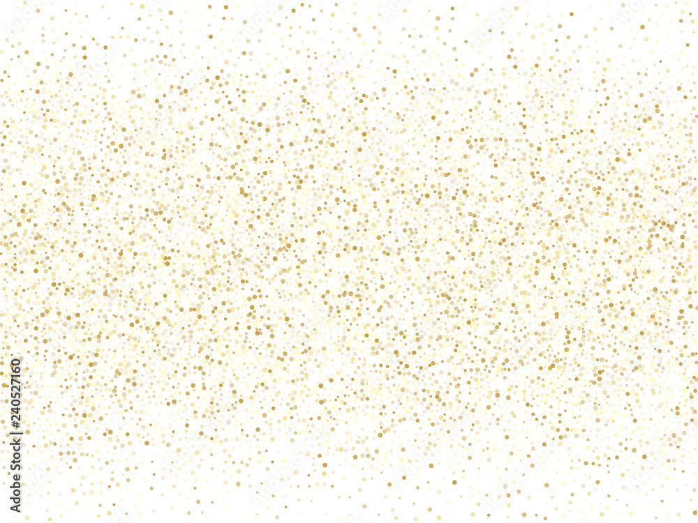 Gold sparkles glitter dust metallic confetti on white vector background.