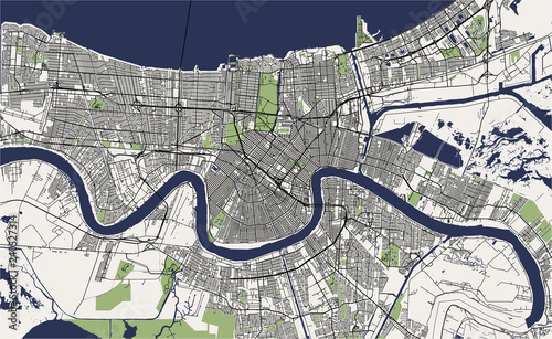 map of the city of New Orleans, Louisiana, USA