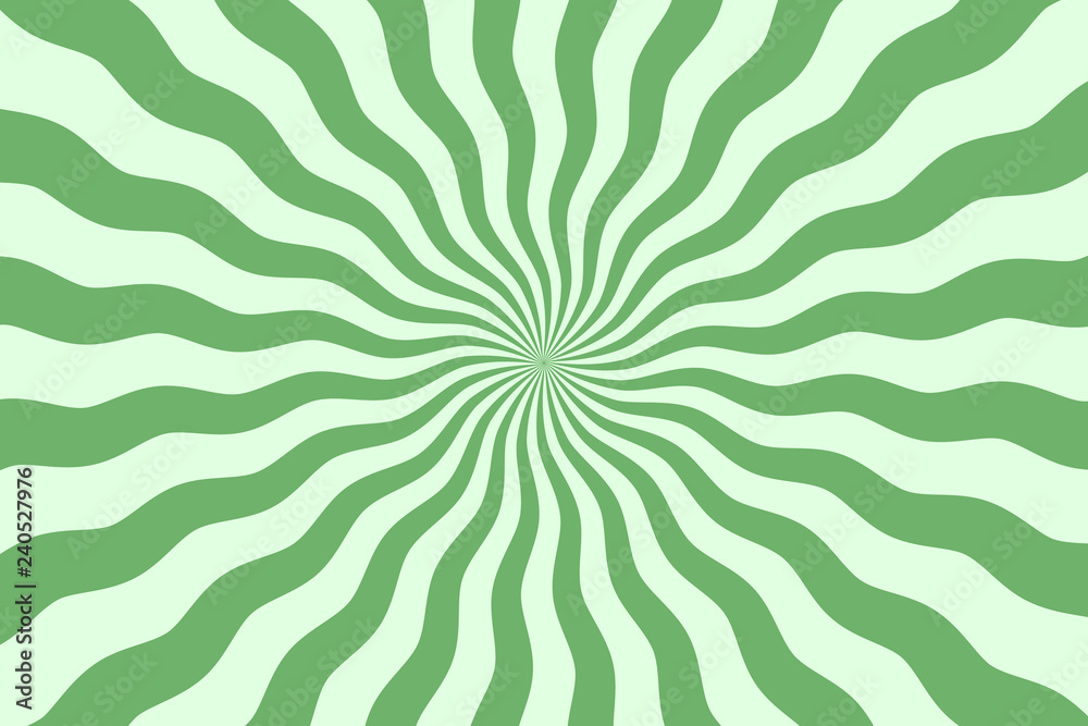 Vector simple green background. Spiral stripes in retro pop art style