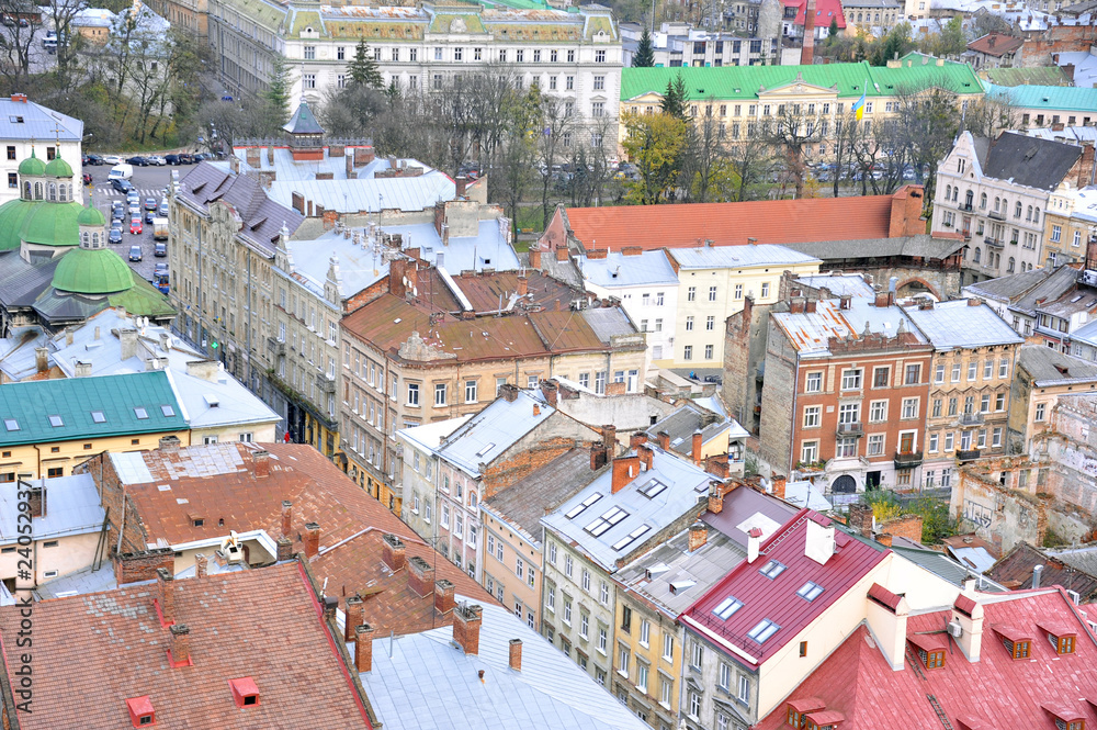 Fototapeta premium View of the city. Roofs of houses