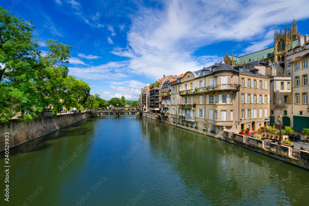 The river Moselle in Metz, France. Metz has a rich 3,000-year-history. Among other things it has been steeped in Roman culture and was influenced by Germanic culture.
