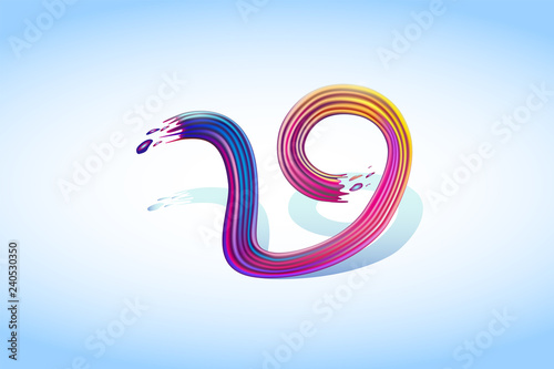 A brush stroke of brilliant paint in a figure of nine with a shadow on a blue gradient background.