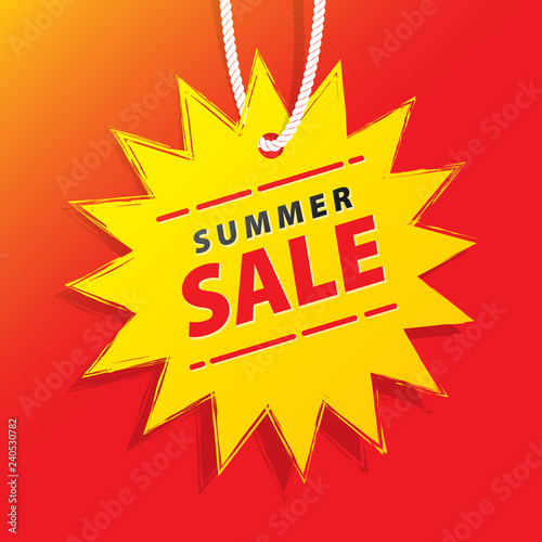 Price tag summer promotion website square banner heading design on price tag yellow sun shape vector for banner or poster. Sale and Discounts Concept.