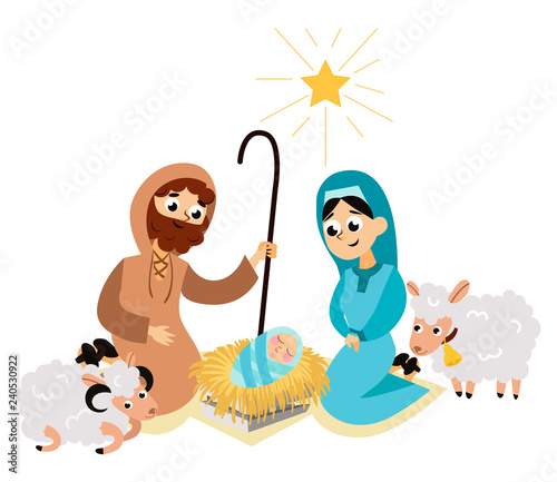 Baby Jesus born in Bethlehem scene in holy family