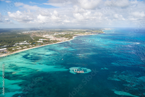 View from the cabin of the helicopter on the coast of the Dominican Republic