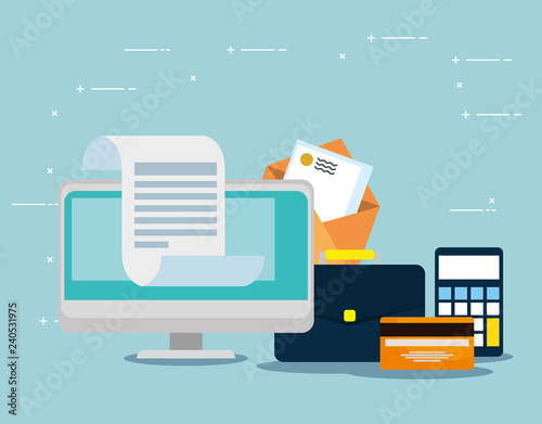 computer information with credit card and letter message