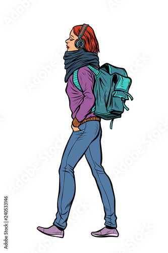 a young woman with a trendy backpack