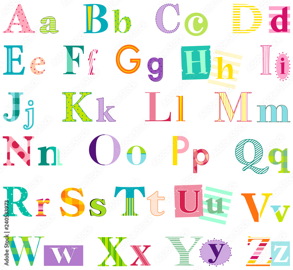 Alphabet letters isolated on white background. Colorful typography for scrapbooking, cards, invitations, stationery, nursery wall art and more. 