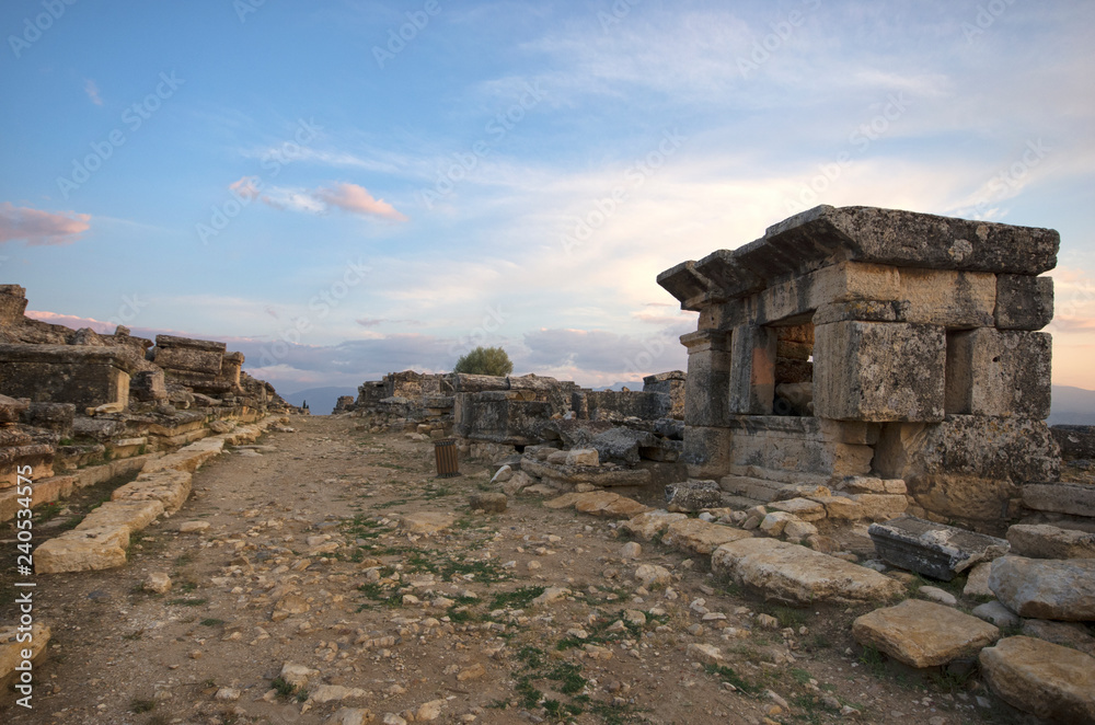 The ruins of Necropolis (graveyard) of Hierapolis, Pamukkale / Turkey