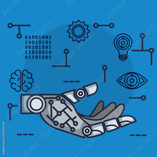 robotic hand with artificial intelligence icons